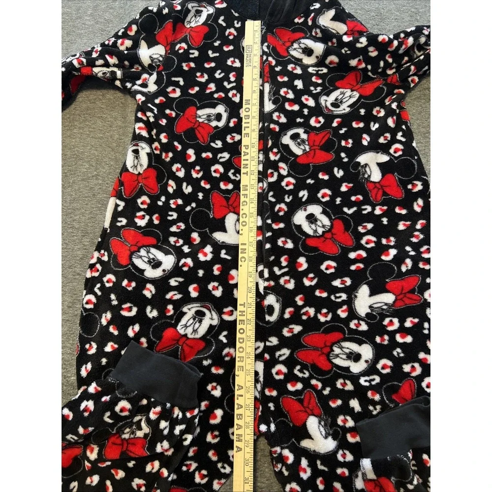 Disney Brand Adult XL Fleece Pajamas Minnie Mouse One Piece Hooded Sleepwear - Picture 5 of 8